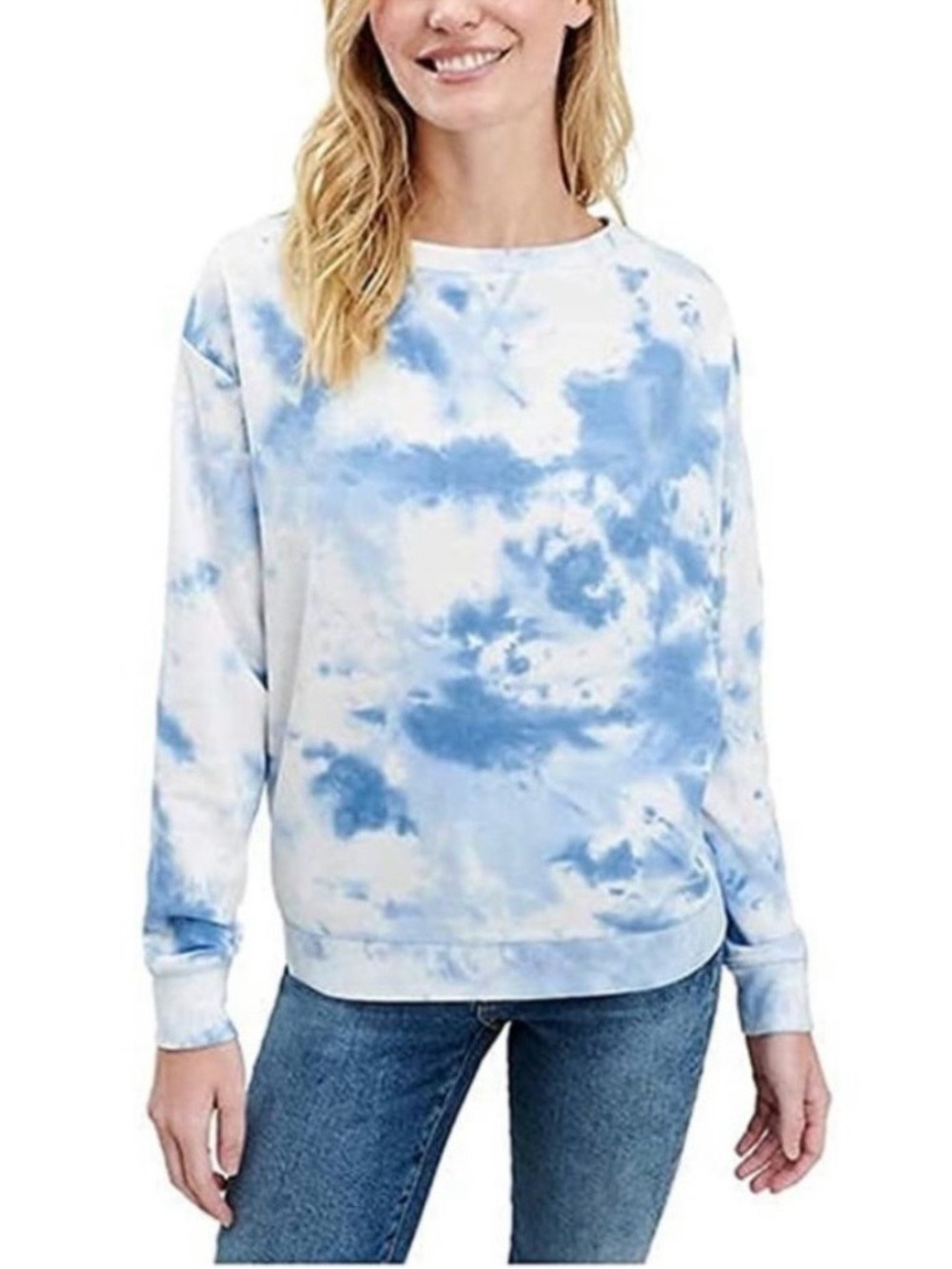 Splendid Women’s Medium Blue Tie Dye Waffle Knit Thermal Pullover Sweatshirt